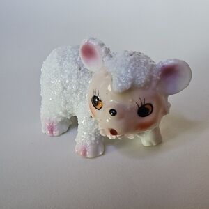 Vintage Sugar Glazed Lamb Figurine Japan Anthropomorphic "Big Eyes" Mid-Centry